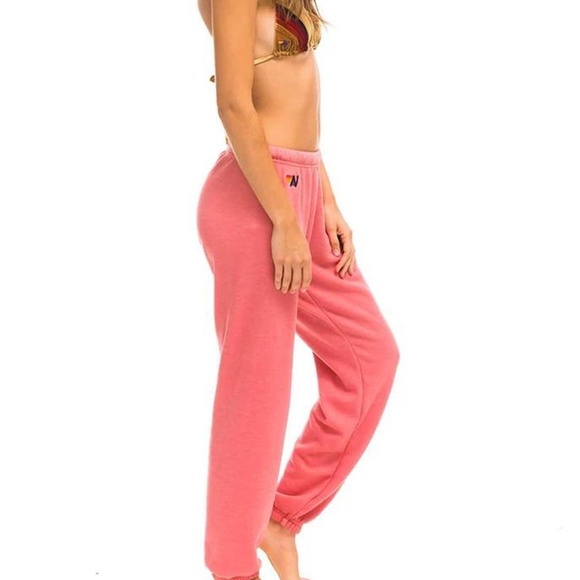 AVIATOR NATION 6 Stripe Rainbow Sweatpants Coral Pink Size Large - Picture 4 of 15